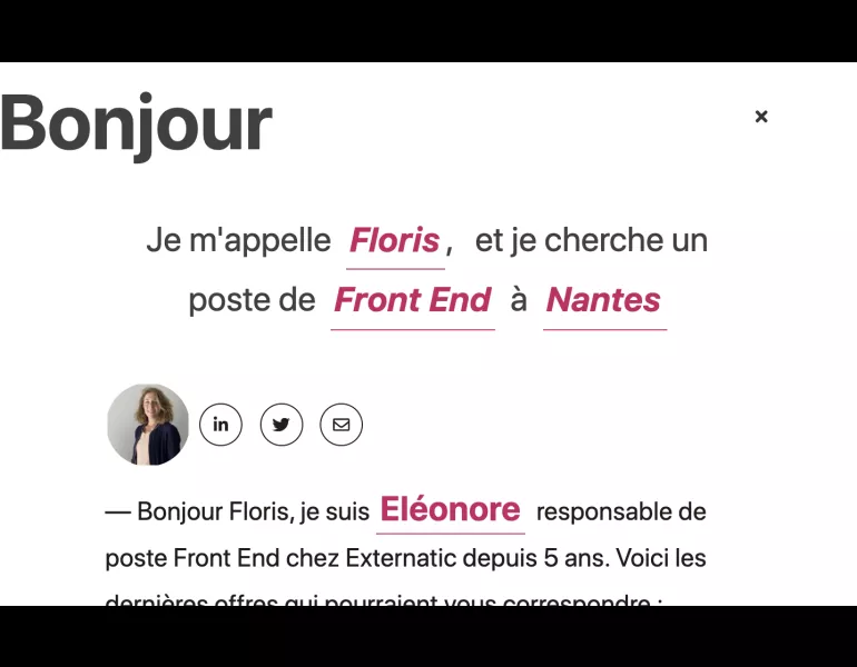 Composant Bonjour - Premier contact avec un consultant