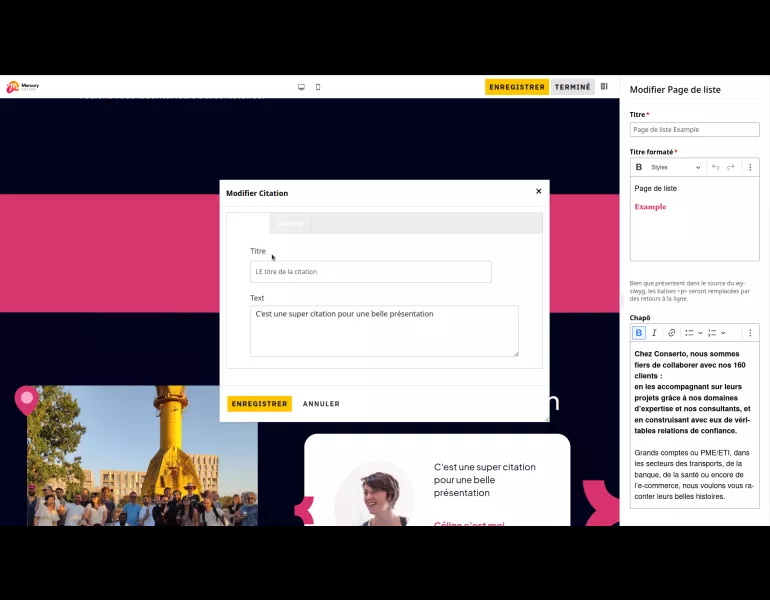Modal de configuration d'un composant
