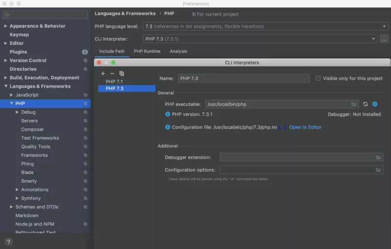 PHPStorm configurer son binaire PHP