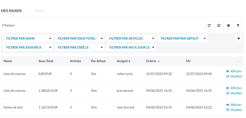 Suivi de commande et de paniers OroCommerce