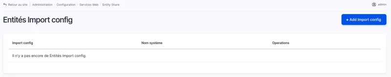 Liste des configrations d'import Entity Share client